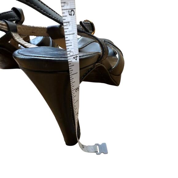 Michael Kors Black Leather Platform Open Toe T-strap Sandals Size 8M 90's Y2K - Picture 9 of 14